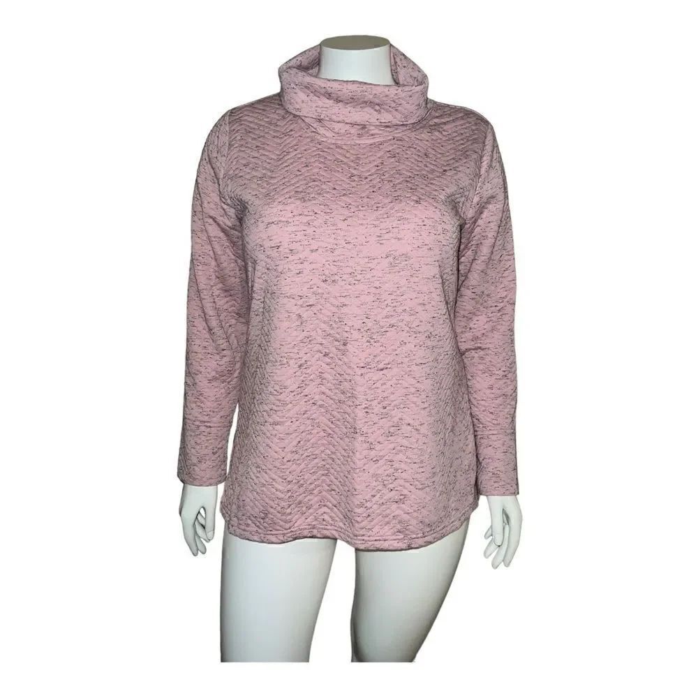 Reebok Womens Turtleneck Quilted Sweatshirt Heather Pink XL EUC